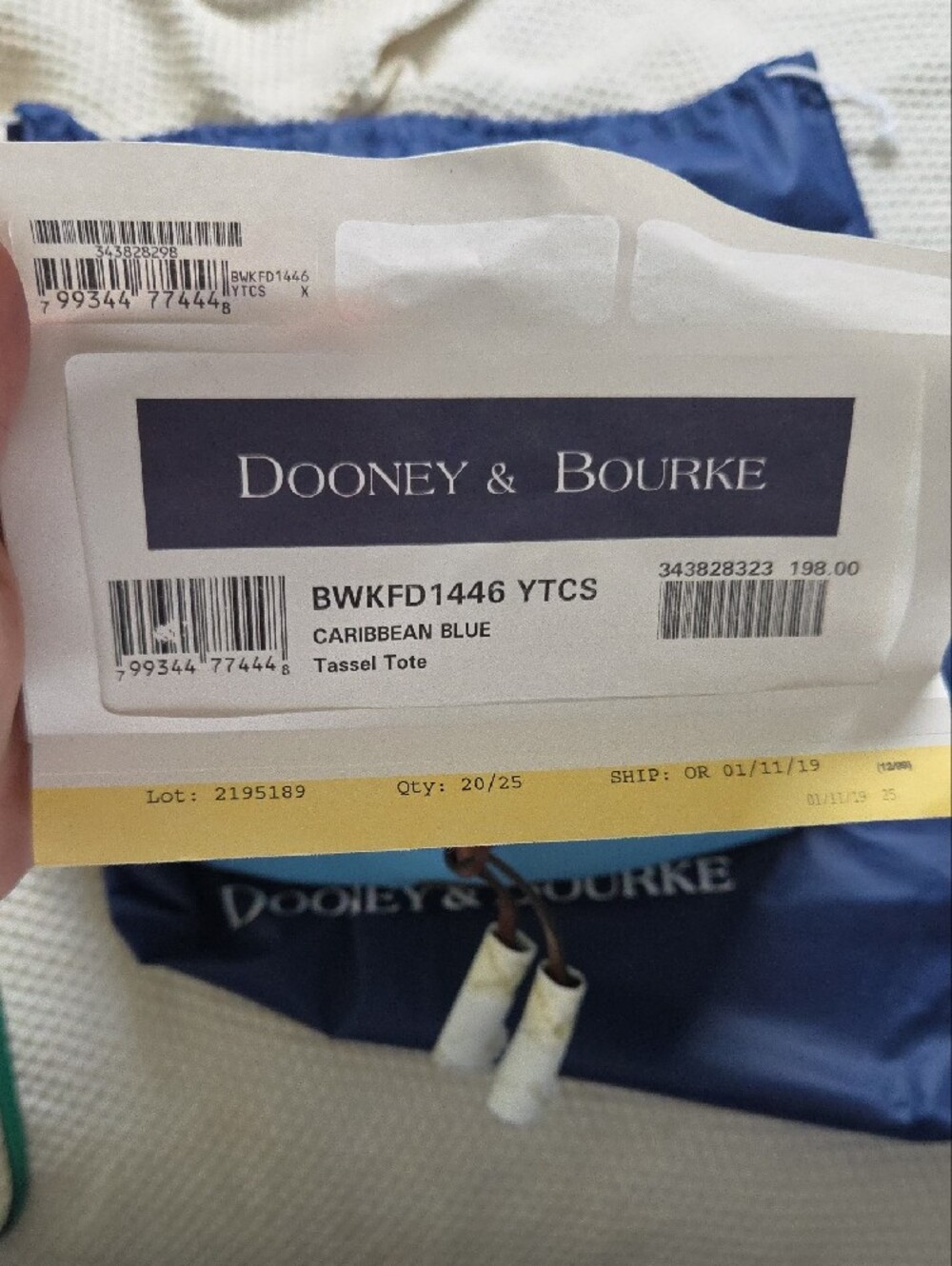 NWT Dooney & Bourke Wakefield Tassel Tote Pebble Leather In Caribbean Blue - Picture 7 of 9